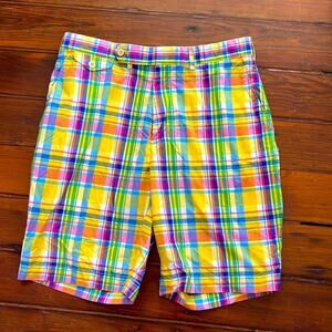 Polo Ralph Lauren Golf plaid bright colored flat front dress shorts sz 33